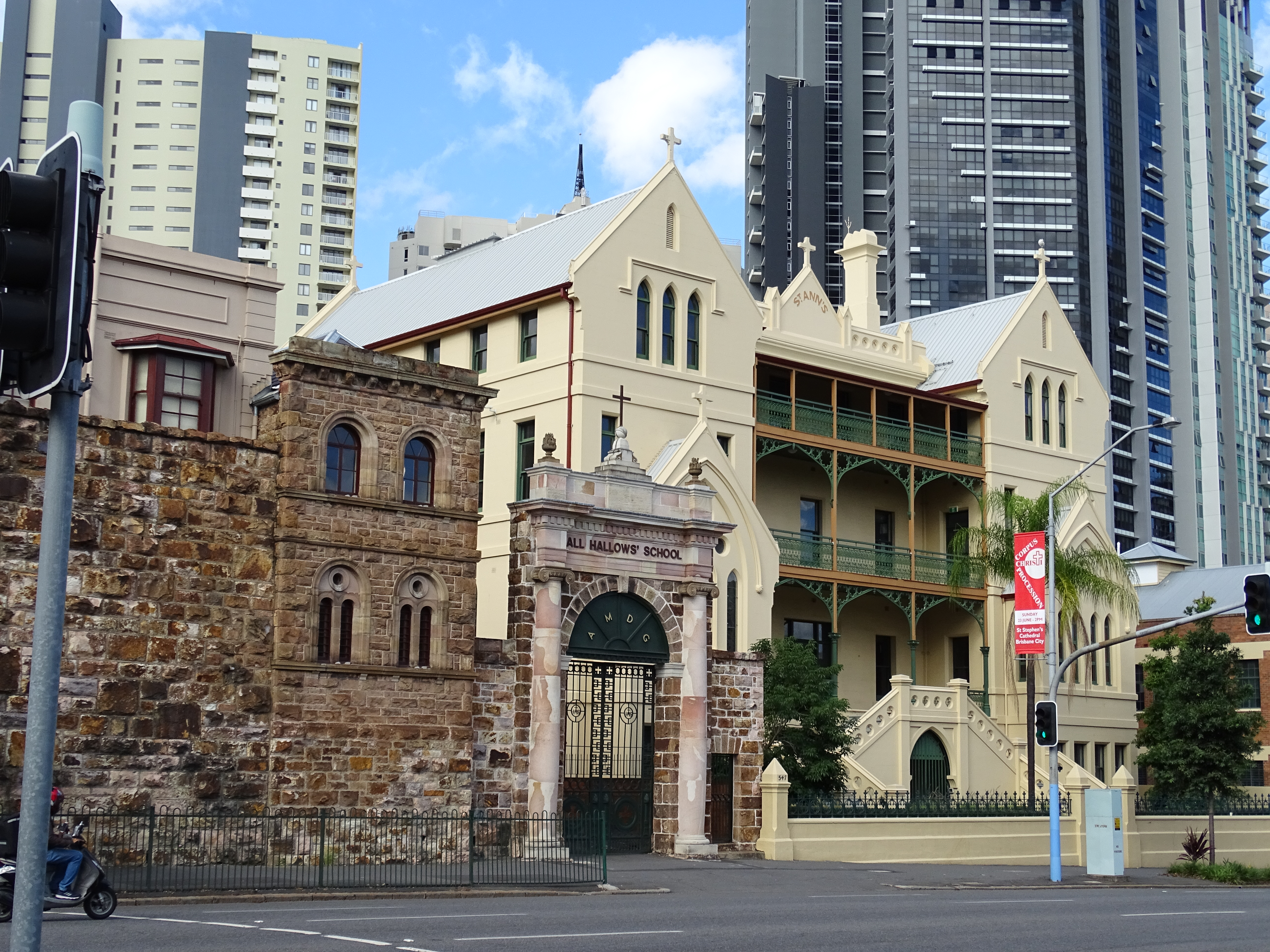 This is an image showing the Heritage Place known as the All Hallows' Convent & School, viewed from Ann Street.