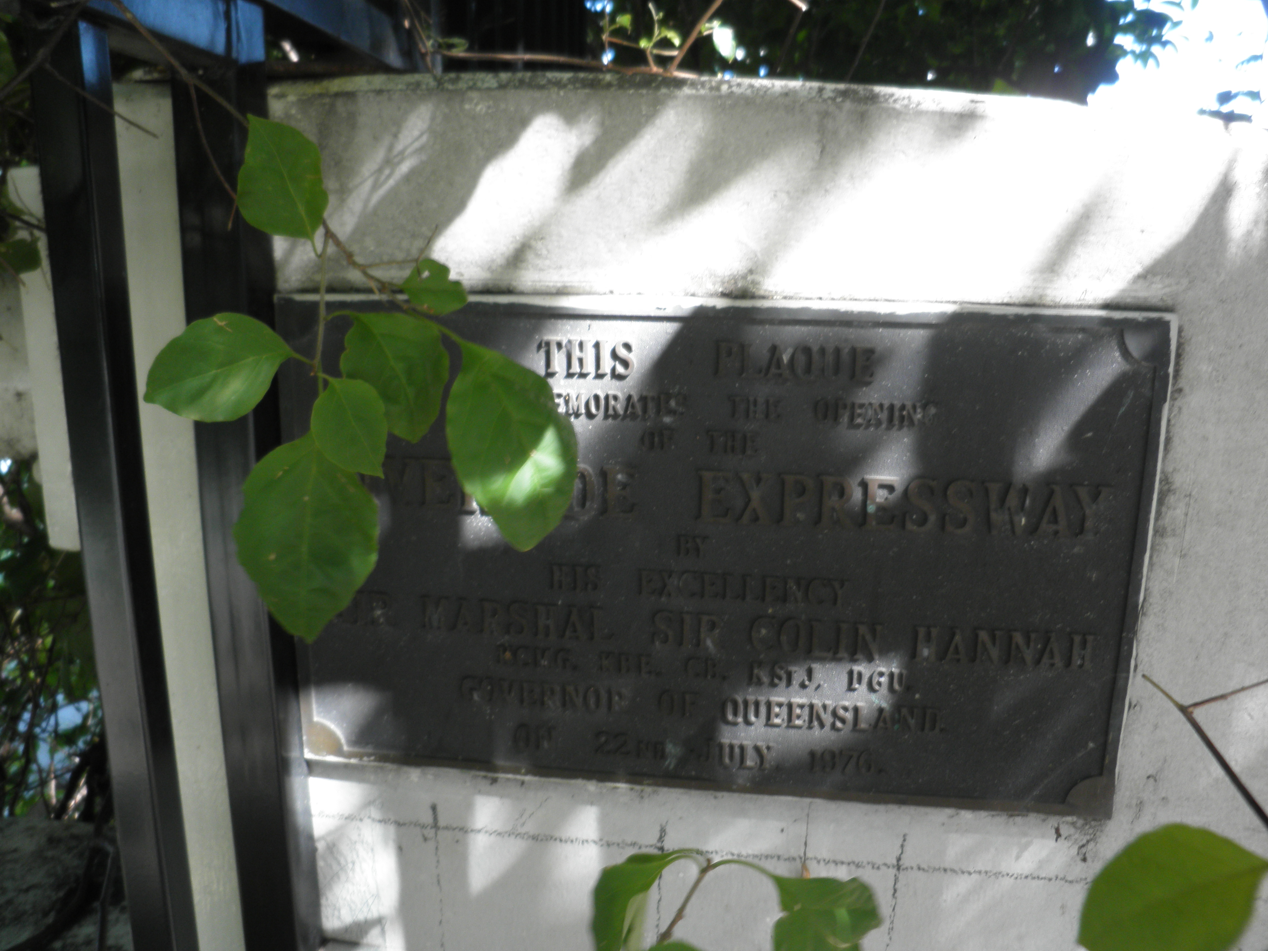 This is an image of the Riverside Expressway Opening Plaque - part of the local heritage place known as John Oxley Memorial Stone, Unknown Pioneers Monument & Riverside Expressway Opening Plaque