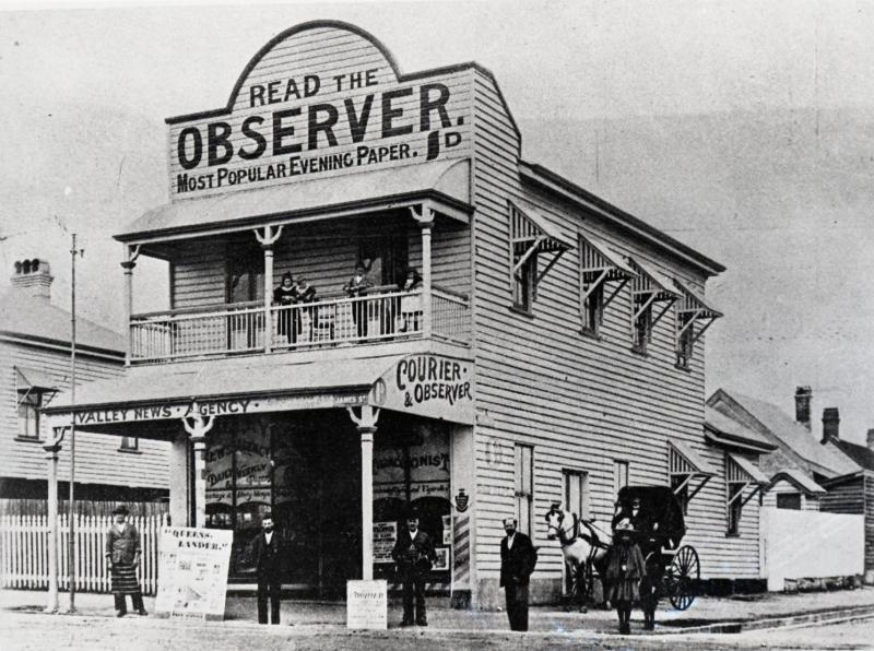 This is an image of ‘Fortitude Valley Newsagent’, viewed from the corner of Arthur and James streets, Fortitude Valley, looking south.