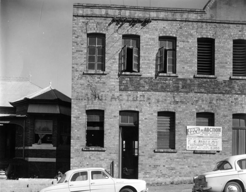 This is an image of ‘Warehouse - South Brisbane’, 22 June 1961, viewed from Cordelia Street, South Brisbane, looking south-west.