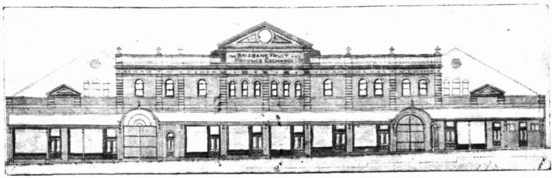  This is an image of ‘Brisbane Fruit and Produce Exchange’, 1 June 1910, a drawn elevation of the completed building.