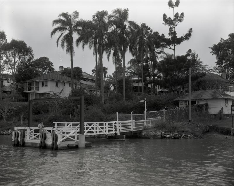 This is an image of ‘Norman Park Ferry Terminal’, c. 1978, viewed from the Brisbane River, Norman Park, Brisbane; looking east.