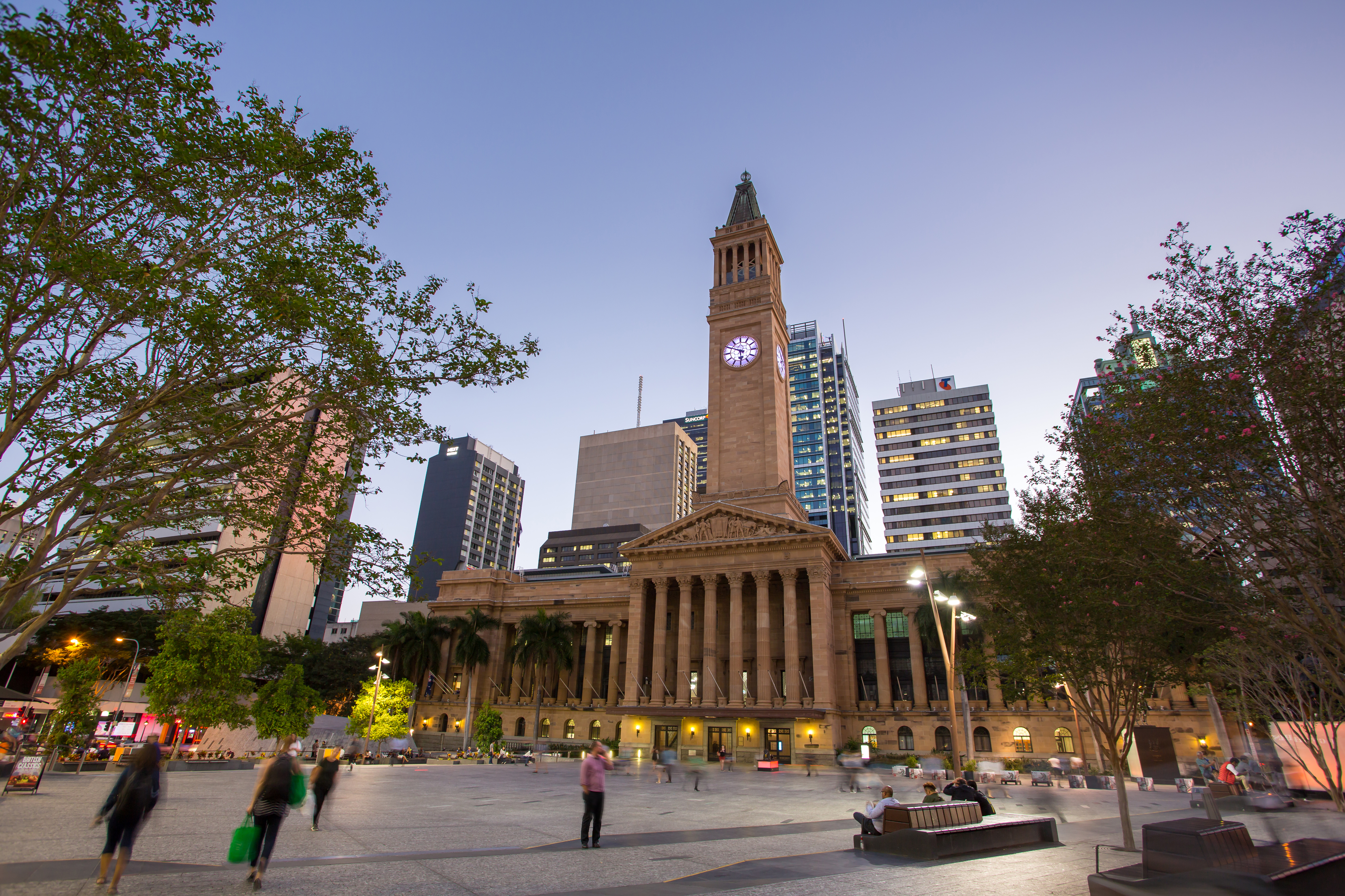 This is an image of the local heritage place known as King George Square, looking towards Brisbane City Hall