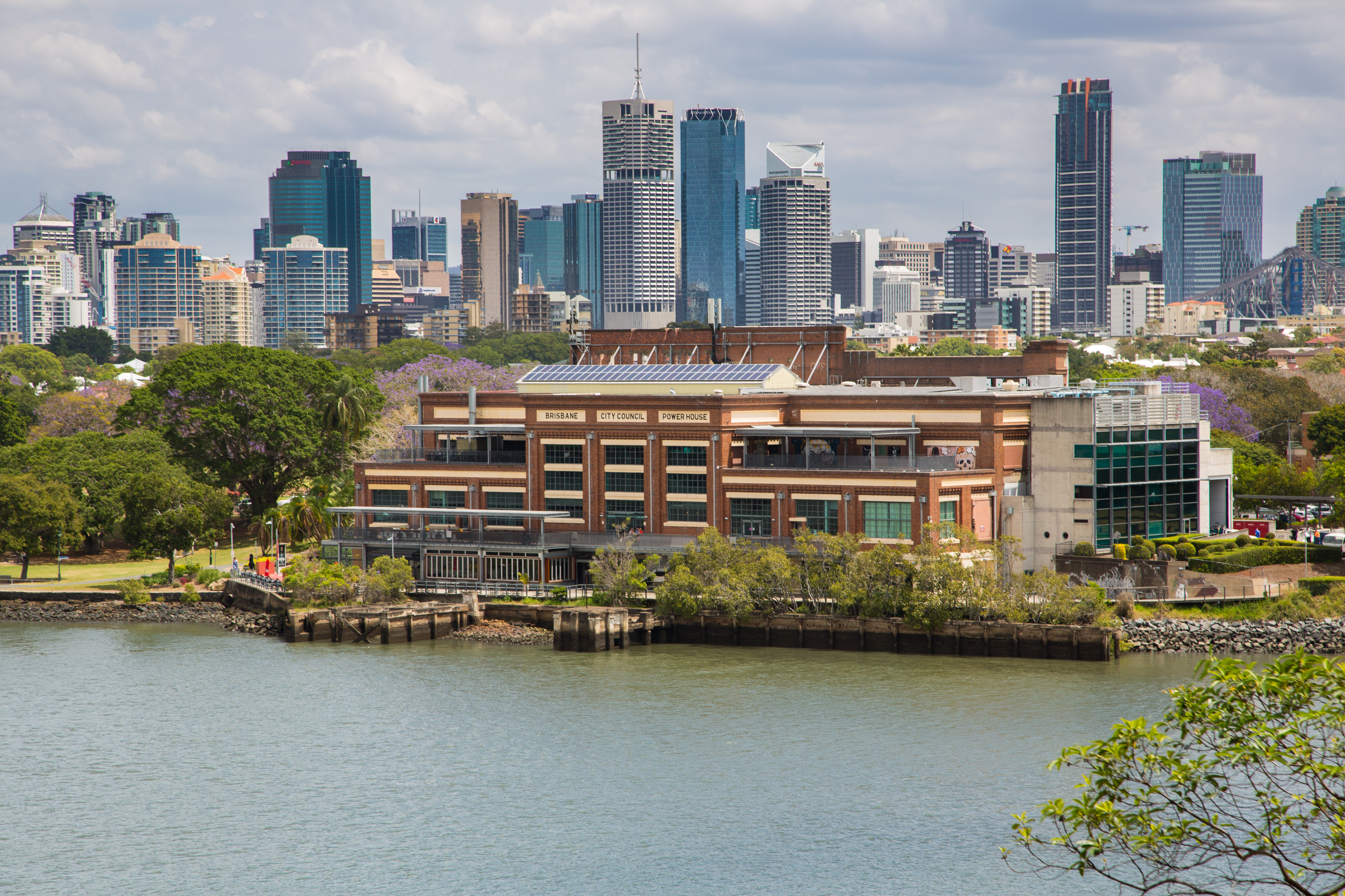 This is an image of the New Farm Powerhouse from Bulimba across the Brisbane River
