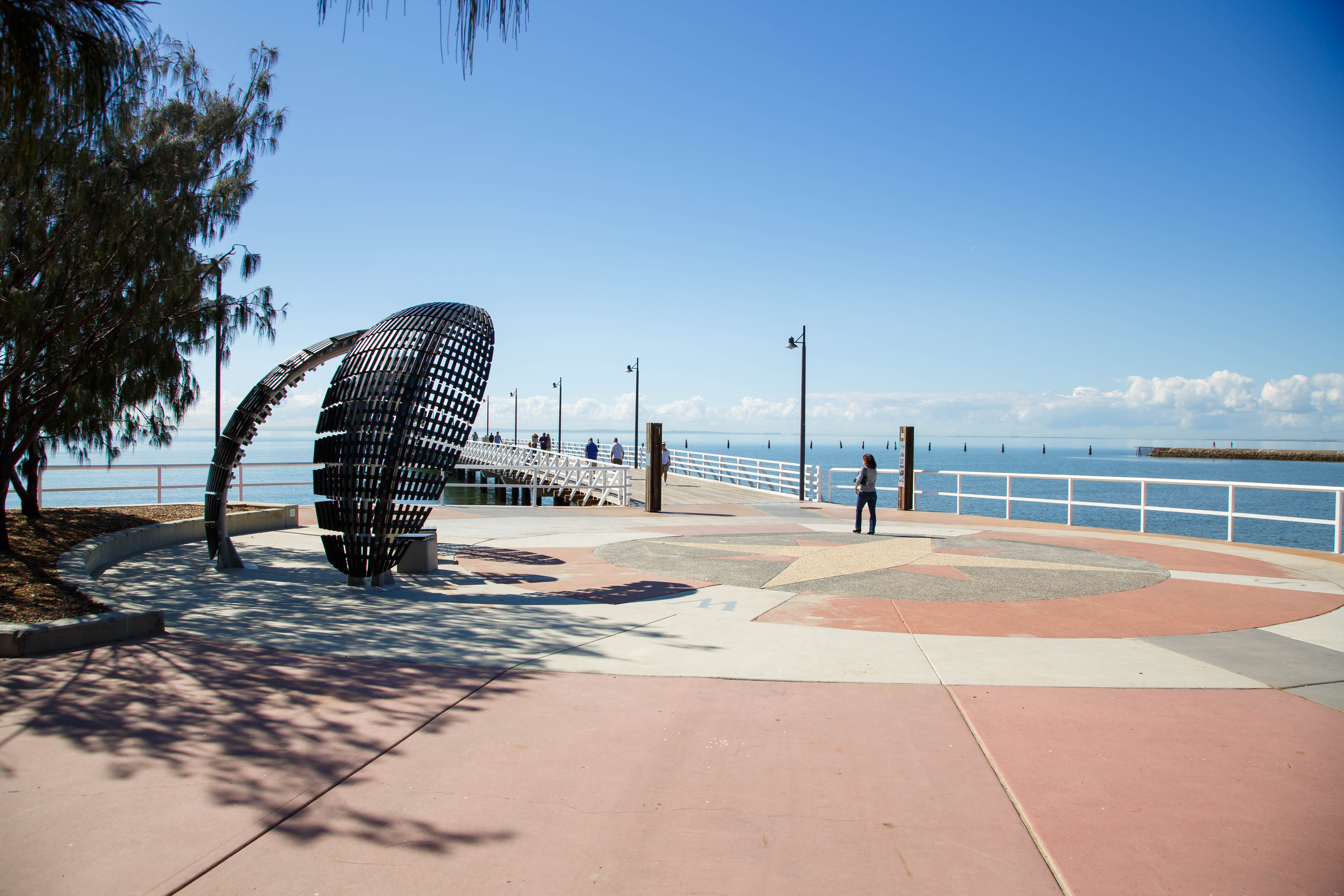 This is an image of the Bramble Bay Foreshore, Shorncliffe Pier and scultpture