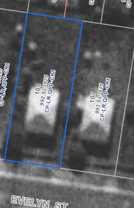 This is an image of the Aerial view of Anzac Cottage on 109 Evelyn in 1946