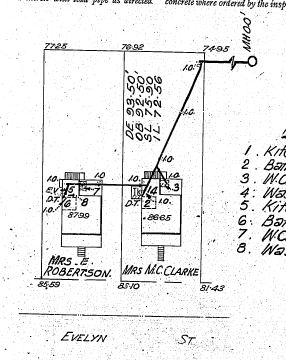 This is the Drainage Plan of the Anzac Cottage on 109 Evelyn Street in August 1948