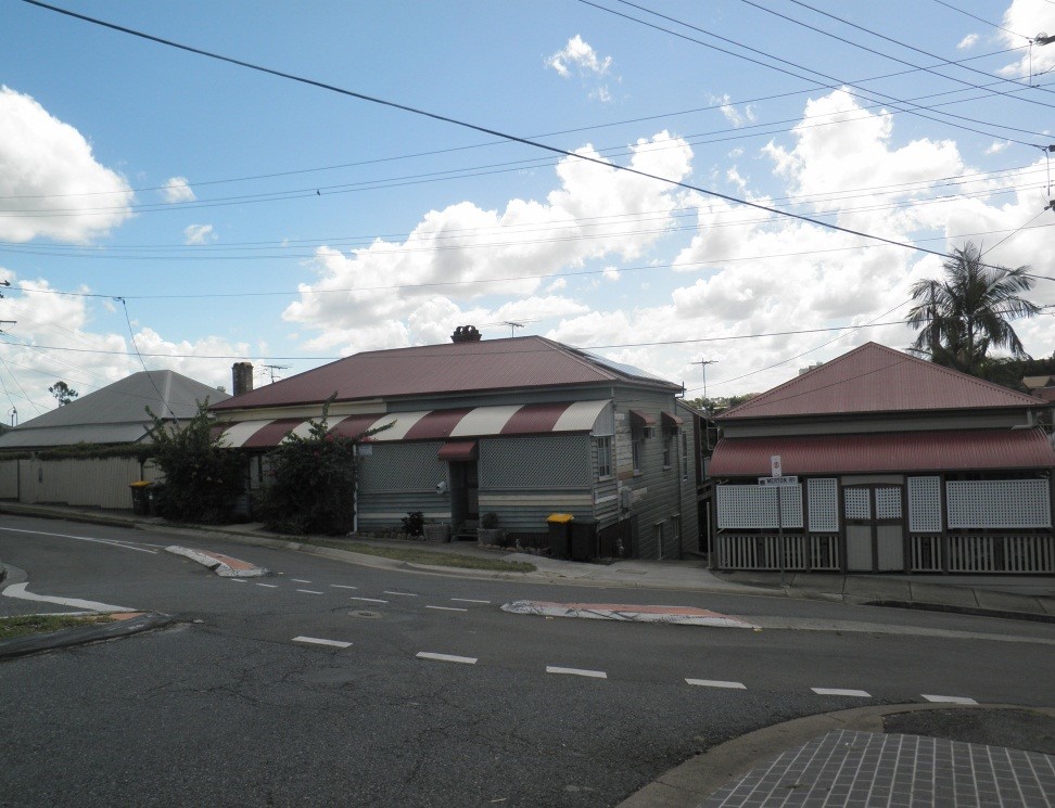This is an image of the Heritage Place known as the Merton Road Cottages located at 51, 53, 55 and 57 Merton Road in Woolloongabba