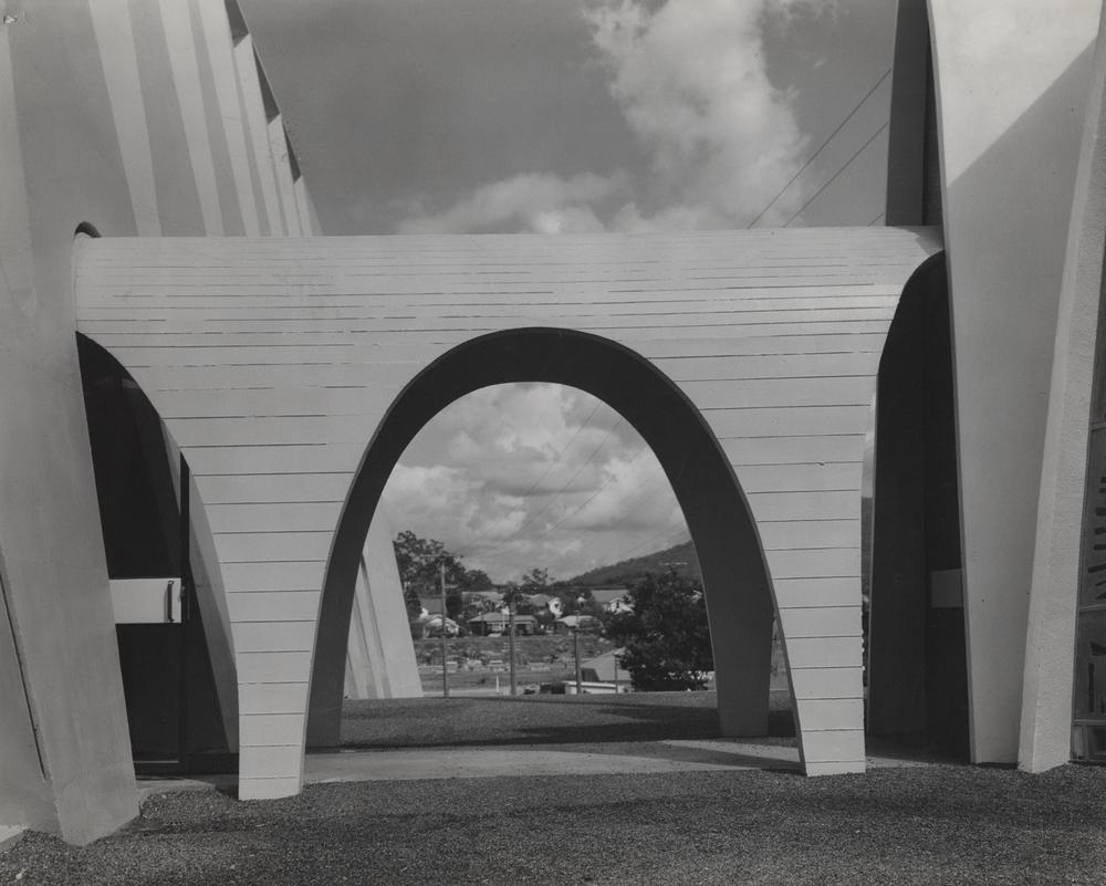 This is an image of ‘Archway at the Holy Family Catholic Church in Indooroopilly, Queensland’, c.1963