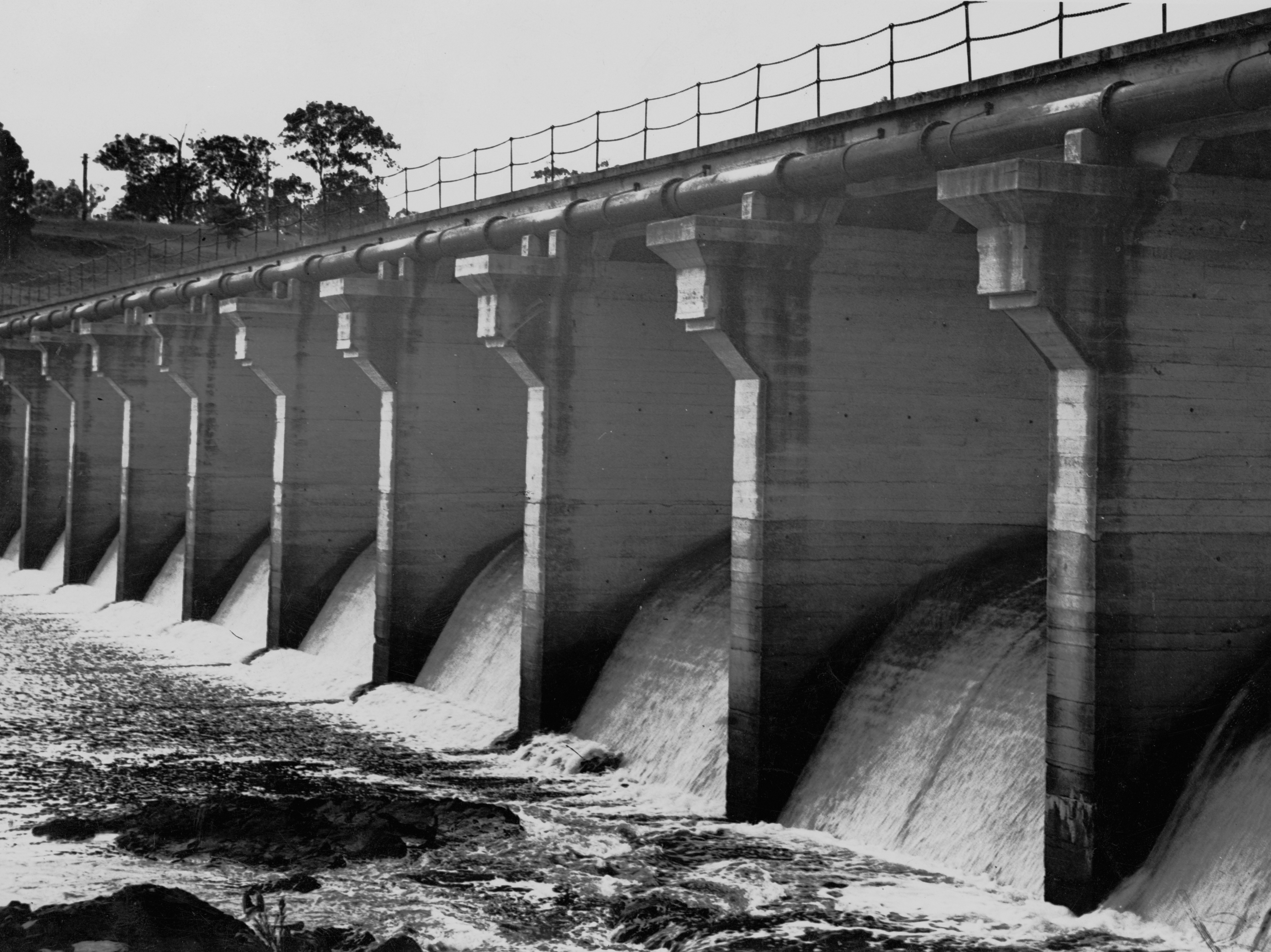 This is a historical image of the Mt Crosby Weir in 1938. 