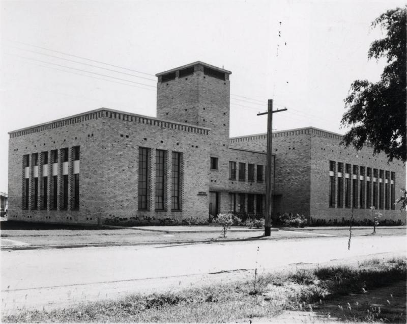 This is an image of 'Eagle Farm Pumping Station', c.1959, viewed Kingsford Smith Drive, Eagle Farm, looking north-east