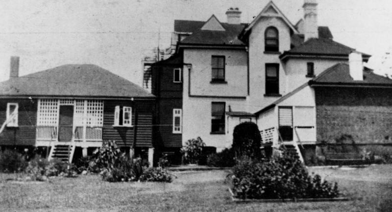 This is an image of the former 'Rear view of Moana, a New Farm residence, 1932', viewed from the rear of the residence, looking south-west.