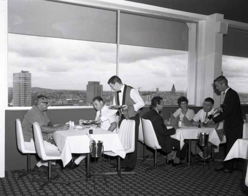 This is an image of ‘Diners in Copacabana Restaurant - 230 Wickham Terrace - Spring Hill', February 1970, showing the interior of the restaurant.
