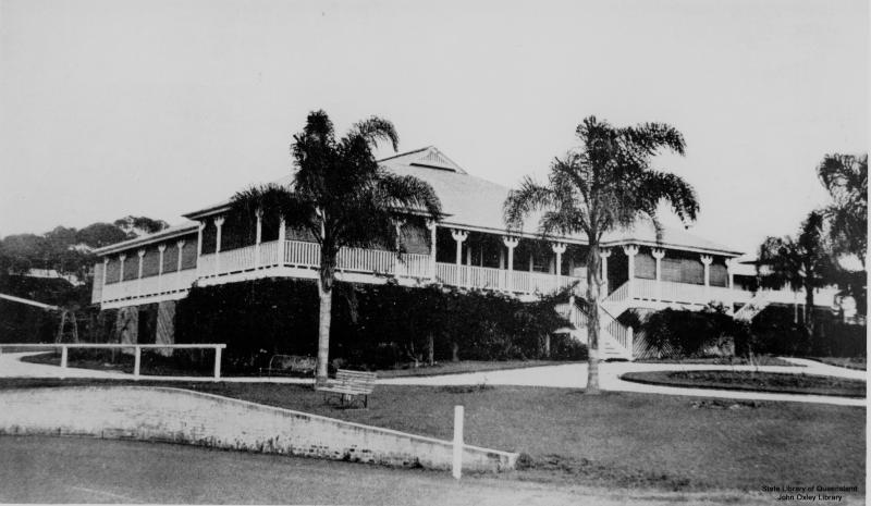 This is an image of ‘Brisbane residence, Mardan, 1921’, viewed from Adelaide Street East, Clayfield, looking south-west.