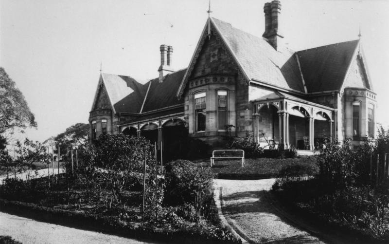 This is an image of 'Part of a panorama of the house and garden of Eldernell, Hamilton, Brisbane', looking north-west from the south garden